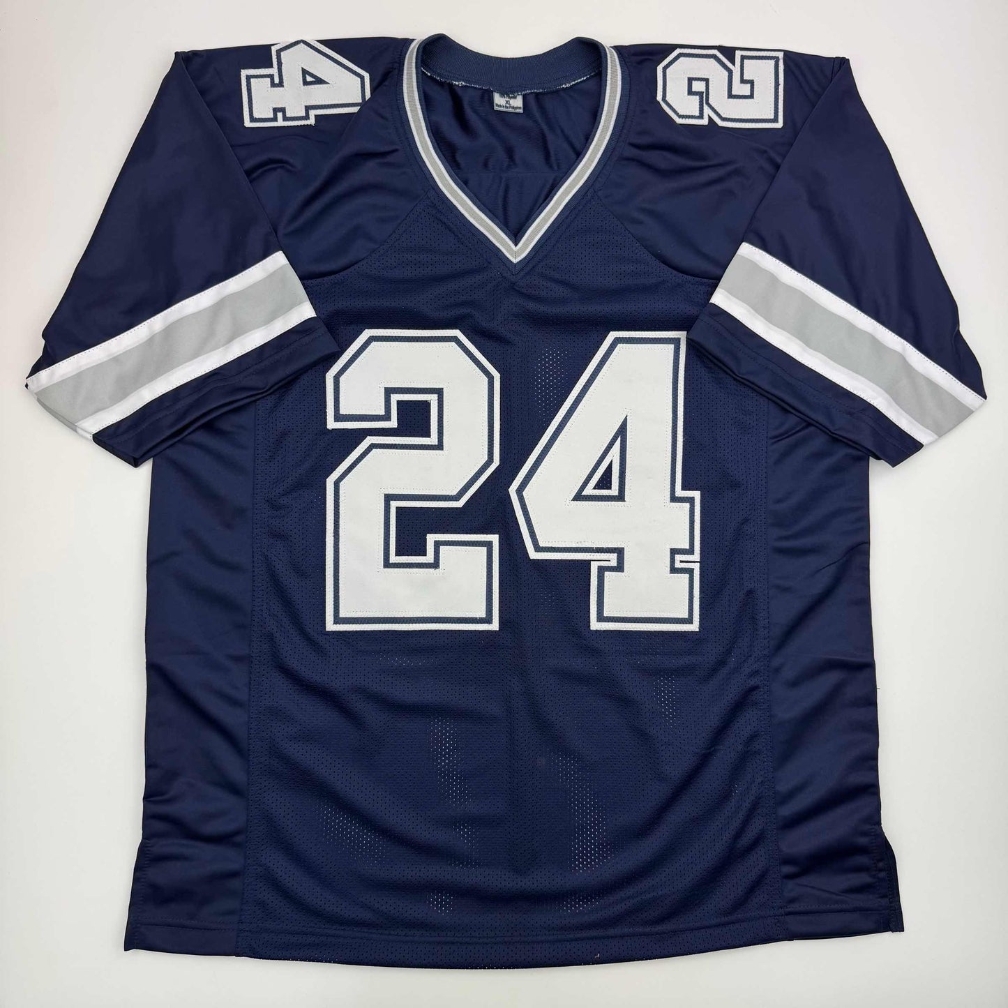 Autographed/Signed Larry Brown Dallas Blue Football Jersey Beckett BAS COA