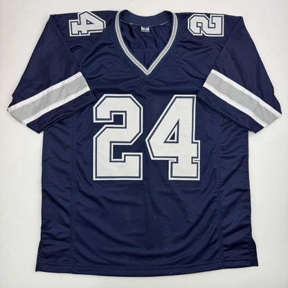 Autographed/Signed Larry Brown Dallas Blue Football Jersey Beckett BAS COA
