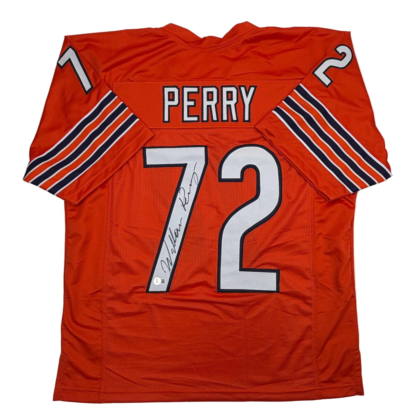 Autographed/Signed William Perry The Refrigerator Chicago Orange Football Jersey Beckett BAS COA