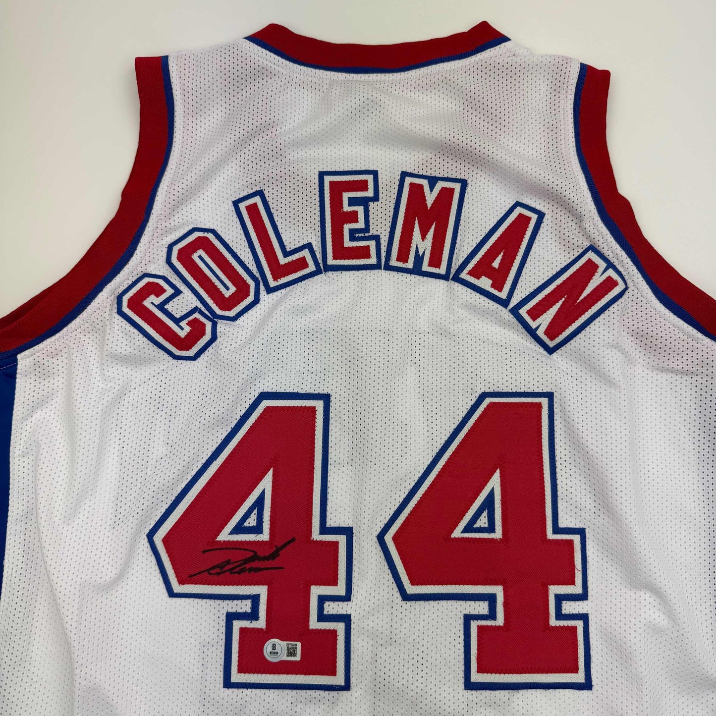 Autographed/Signed Derrick Coleman New Jersey NJ White Basketball Jersey Beckett BAS COA