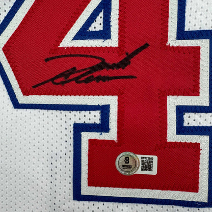 Autographed/Signed Derrick Coleman New Jersey NJ White Basketball Jersey Beckett BAS COA