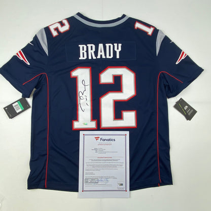 Autographed/Signed Tom Brady New England Patriots Blue Authentic Nike Limited Football Jersey Fanatics COA/LOA
