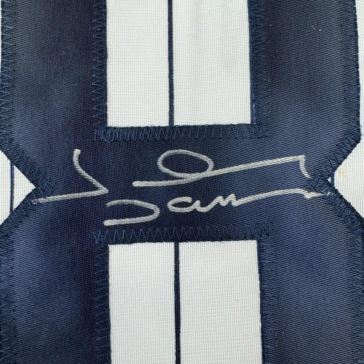 Autographed/Signed Johnny Damon New York Pinstripe Baseball Jersey Beckett BAS COA