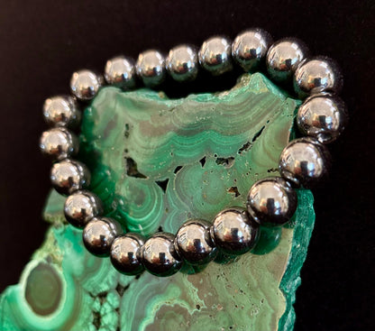 Reiki-Infused Hematite Grounding & Protection Bracelet for Root Chakra Stability, Focus & Energetic Shielding (6mm, 8mm & 10mm)