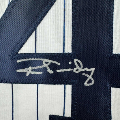 Framed Autographed/Signed Ron Guidry 35x39 New York Pinstripe Baseball Jersey Beckett BAS COA
