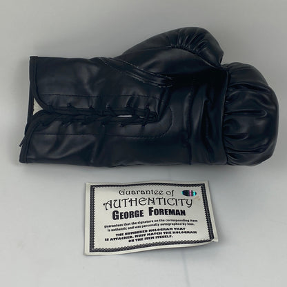 Autographed/Signed George Foreman Black Everlast Boxing Glove Athlete Hologram COA
