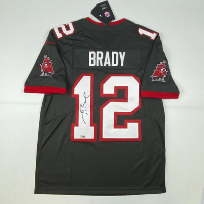 Autographed/Signed Tom Brady Tampa Bay Buccaneers Pewter Grey Authentic Nike Limited Football Jersey Fanatics COA/LOA