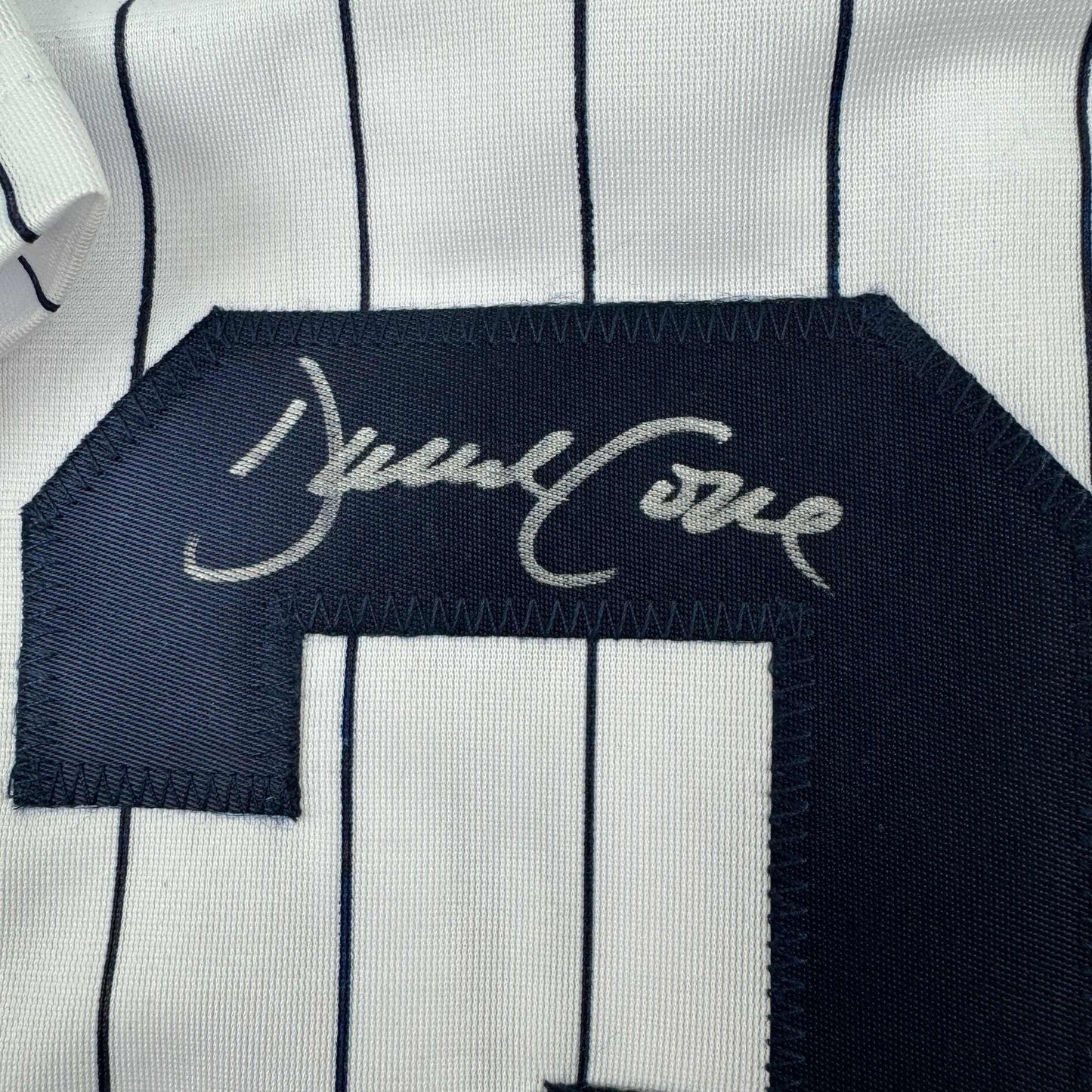Autographed/Signed David Cone New York Pinstripe Baseball Jersey Beckett BAS COA