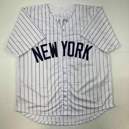 Autographed/Signed David Cone New York Pinstripe Baseball Jersey Beckett BAS COA