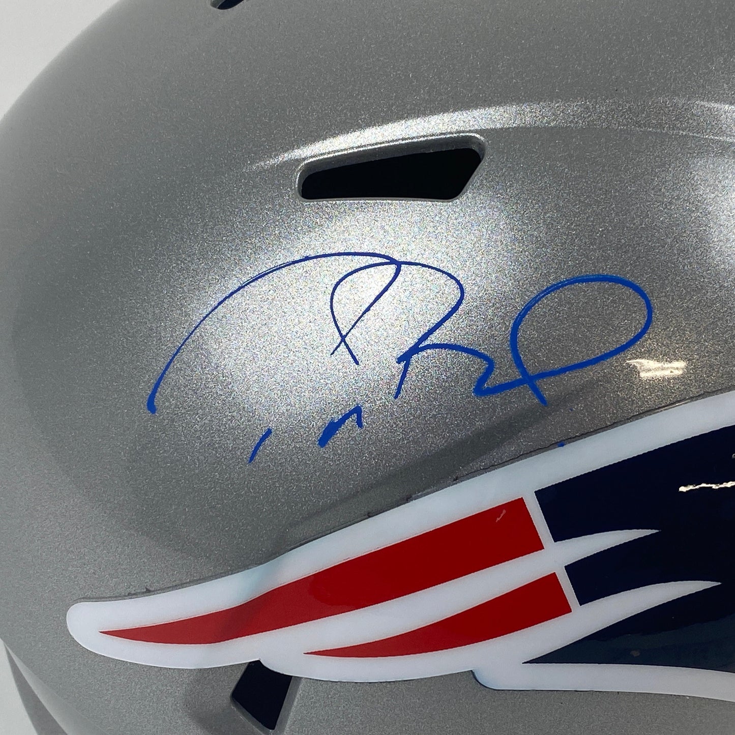 Autographed/Signed Tom Brady New England Patriots Full Size FS F/S Speed Replica Football Helmet Fanatics COA/LOA