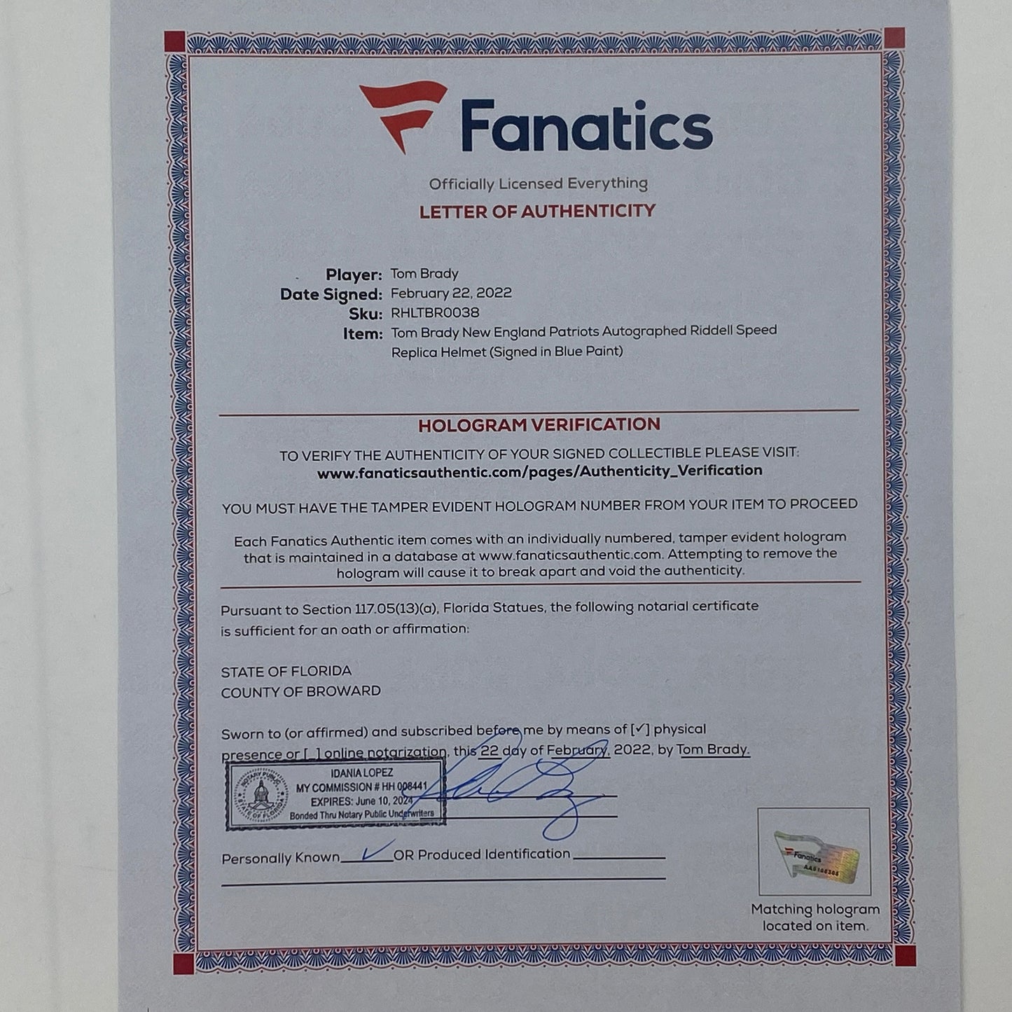 Autographed/Signed Tom Brady New England Patriots Full Size FS F/S Speed Replica Football Helmet Fanatics COA/LOA