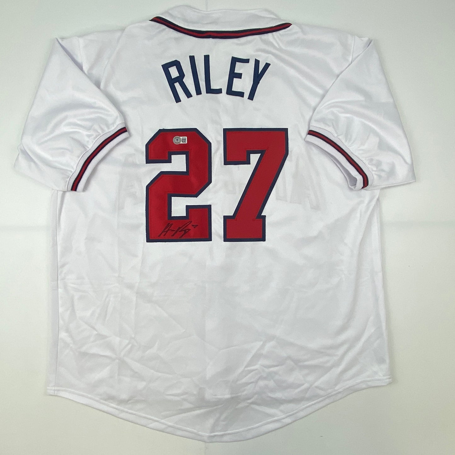 Autographed/Signed Austin Riley Atlanta White Baseball Jersey Beckett BAS COA