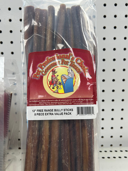 Pet Professional's Choice 8pk 12" Free Range Bully Sticks