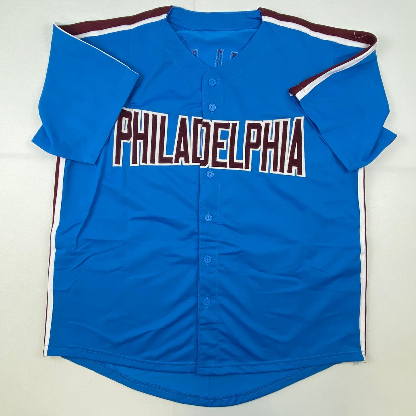 Autographed/Signed Curt Schilling Philadelphia Retro Blue Baseball Jersey JSA COA