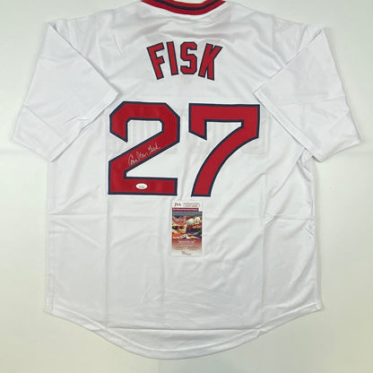 Autographed/Signed Carlton Fisk Boston White Baseball Jersey JSA COA
