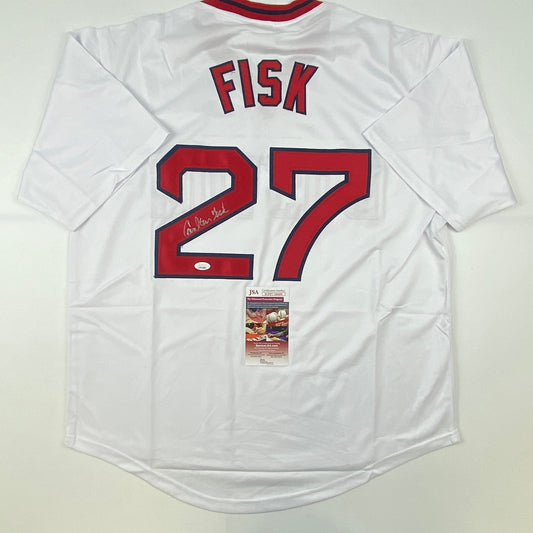 Autographed/Signed Carlton Fisk Boston White Baseball Jersey JSA COA