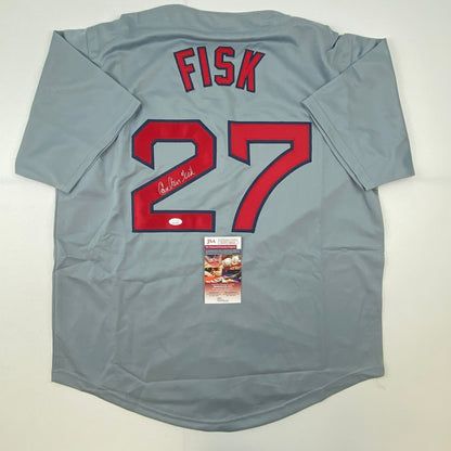 Autographed/Signed Carlton Fisk Boston Grey Baseball Jersey JSA COA
