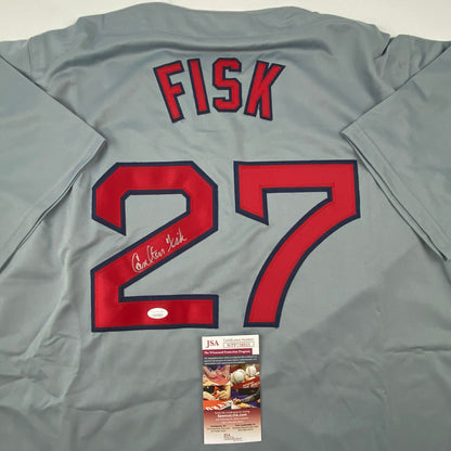 Autographed/Signed Carlton Fisk Boston Grey Baseball Jersey JSA COA