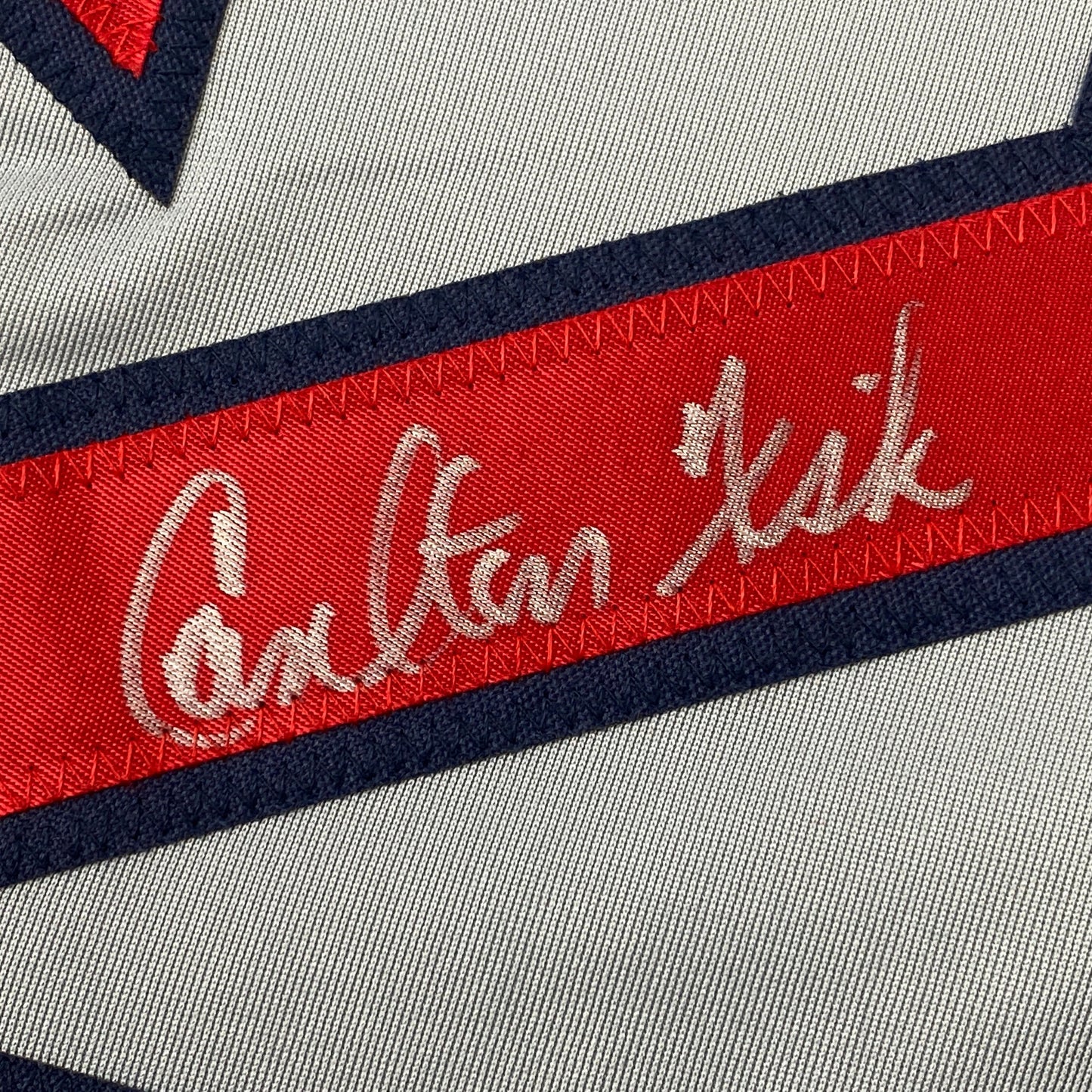 Autographed/Signed Carlton Fisk Boston Grey Baseball Jersey JSA COA