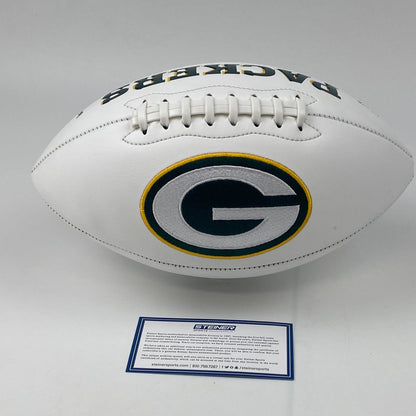 Autographed/Signed Aaron Rodgers Green Bay Packers Full Size F/S White Panel Logo Football Steiner Sports COA