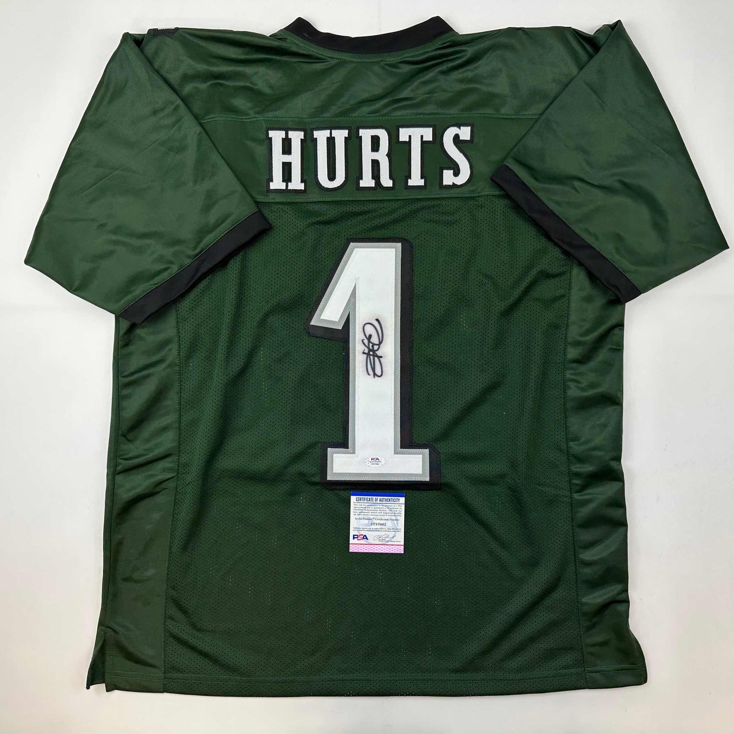 Autographed/Signed Jalen Hurts IMPERFECT #1 Philadelphia Green Football Jersey PSA/DNA COA