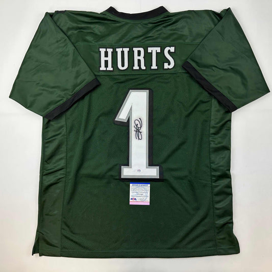 Autographed/Signed Jalen Hurts IMPERFECT #1 Philadelphia Green Football Jersey PSA/DNA COA
