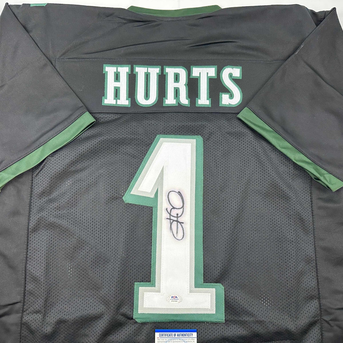 Autographed/Signed Jalen Hurts IMPERFECT #1 Philadelphia Black Football Jersey PSA/DNA COA
