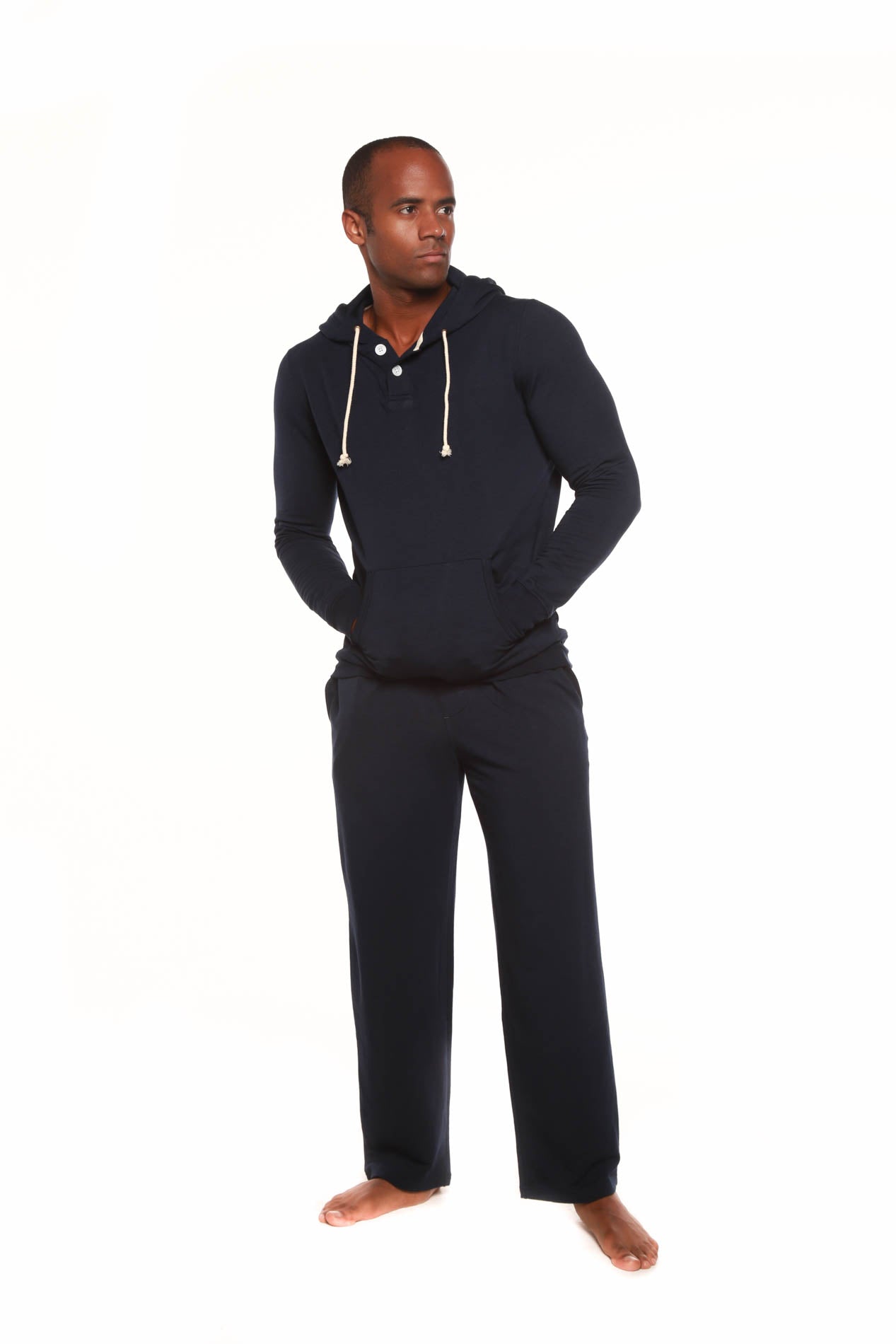Men's Henley Style Bamboo Viscose Fleece Hoodie + Fleece Lounge Pants