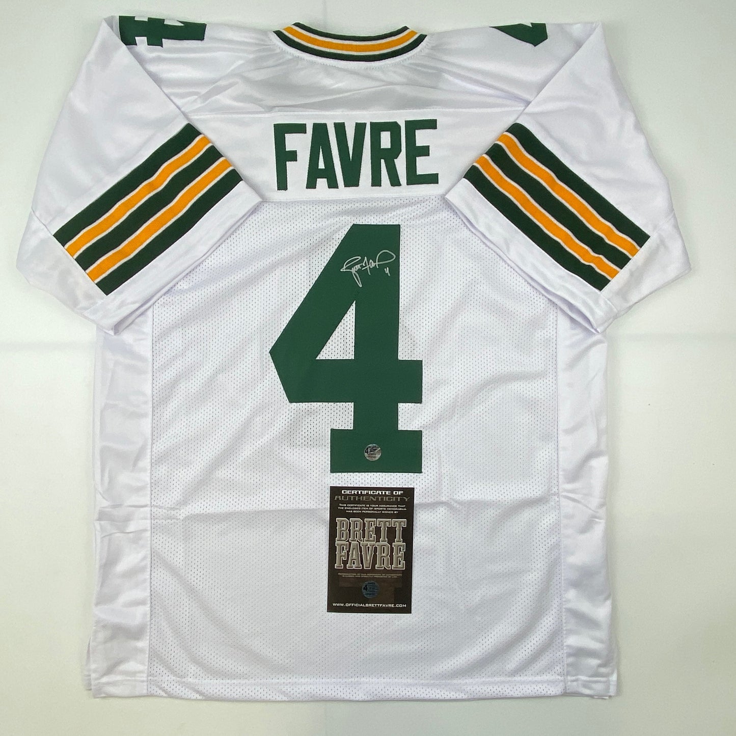 Autographed/Signed Brett Favre Green Bay White Football Jersey Favre Hologram COA