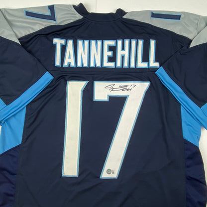 Autographed/Signed Ryan Tannehill Tennessee Dark Blue Football Jersey Beckett BAS COA