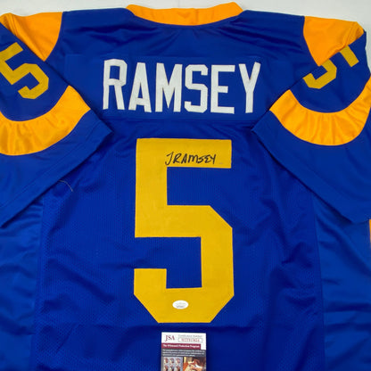 Autographed/Signed Jalen Ramsey Los Angeles LA Retro Blue Football Jersey JSA COA
