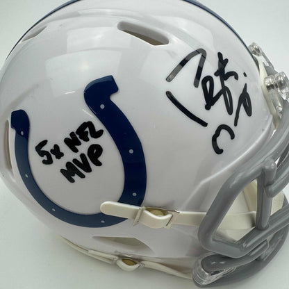 Autographed/Signed Peyton Manning "5x NFL MVP" Indianapolis Colts Mini Football Helmet Fanatics COA