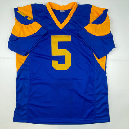 Autographed/Signed Jalen Ramsey Los Angeles LA Retro Blue Football Jersey JSA COA