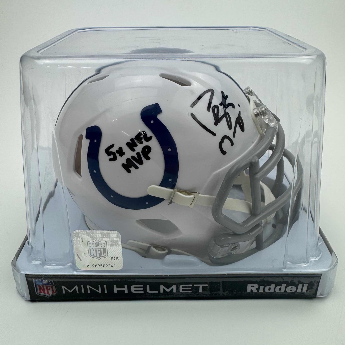Autographed/Signed Peyton Manning "5x NFL MVP" Indianapolis Colts Mini Football Helmet Fanatics COA