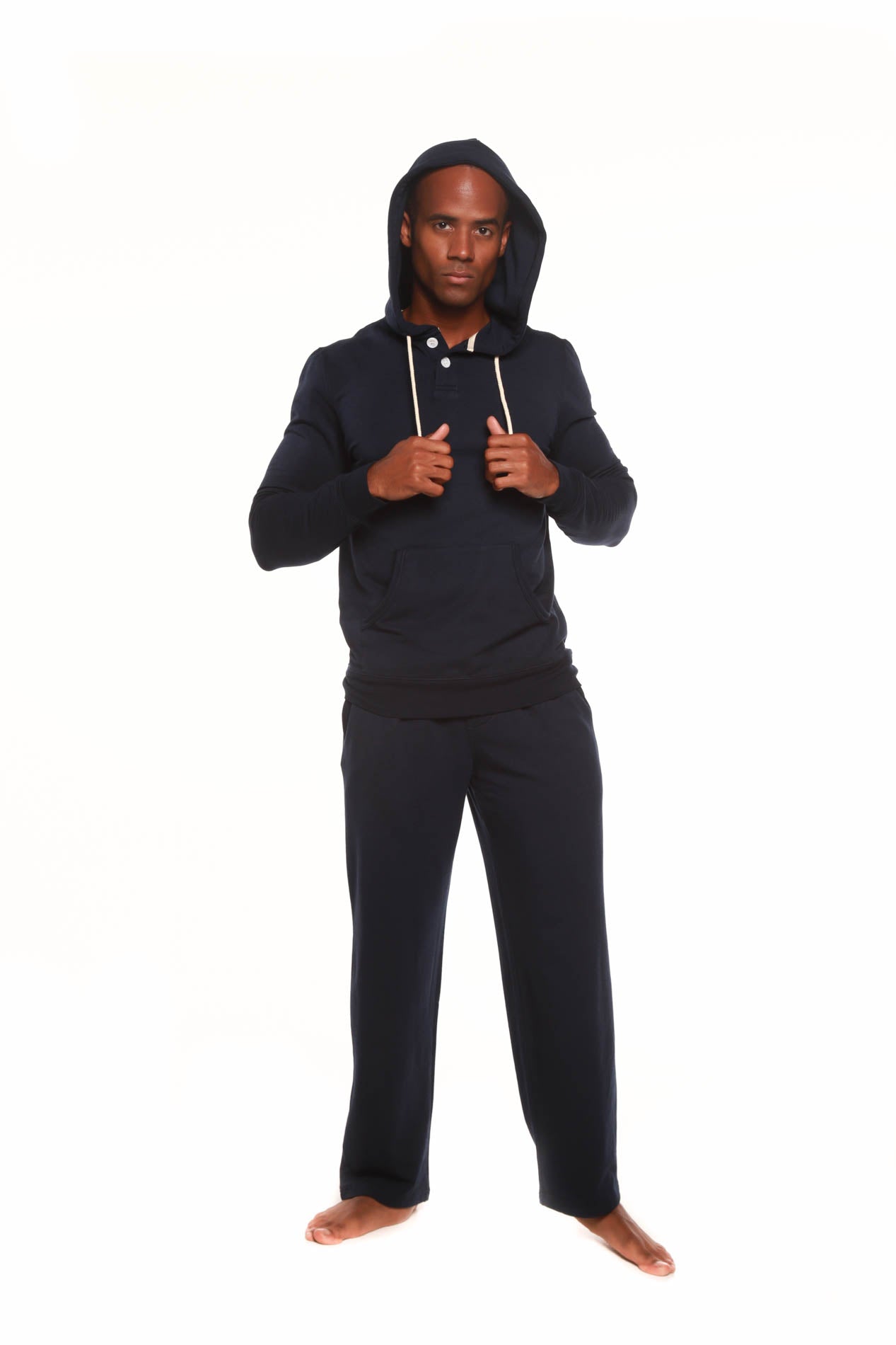 Men's Henley Style Bamboo Viscose Fleece Hoodie + Fleece Lounge Pants
