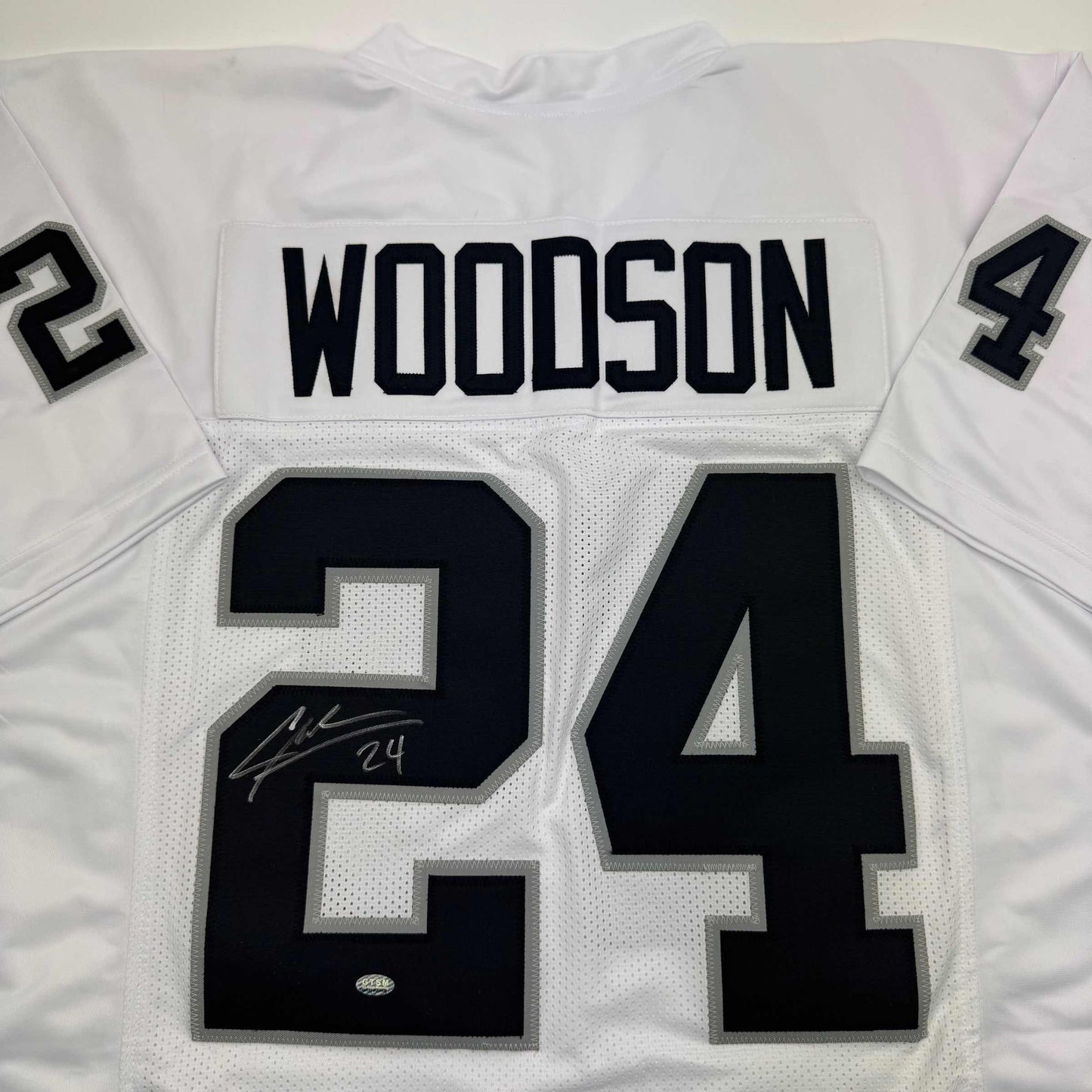 Autographed/Signed Charles Woodson Oakland White Football Jersey GTSM Holo COA