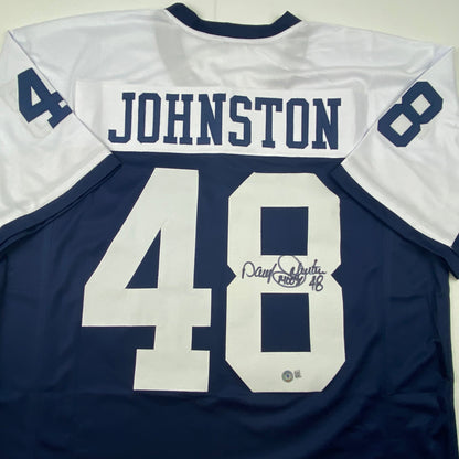 Autographed/Signed Daryl Moose Johnston Dallas Thanksgiving Day Football Jersey Beckett BAS COA