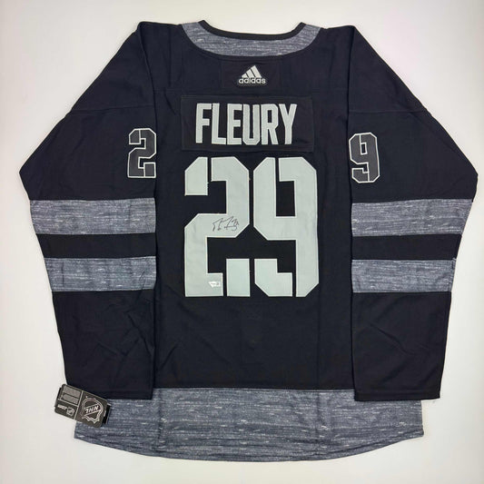 Autographed/Signed Marc-Andre Fleury Vegas Golden Knights Black Hockey Jersey Fanatics COA