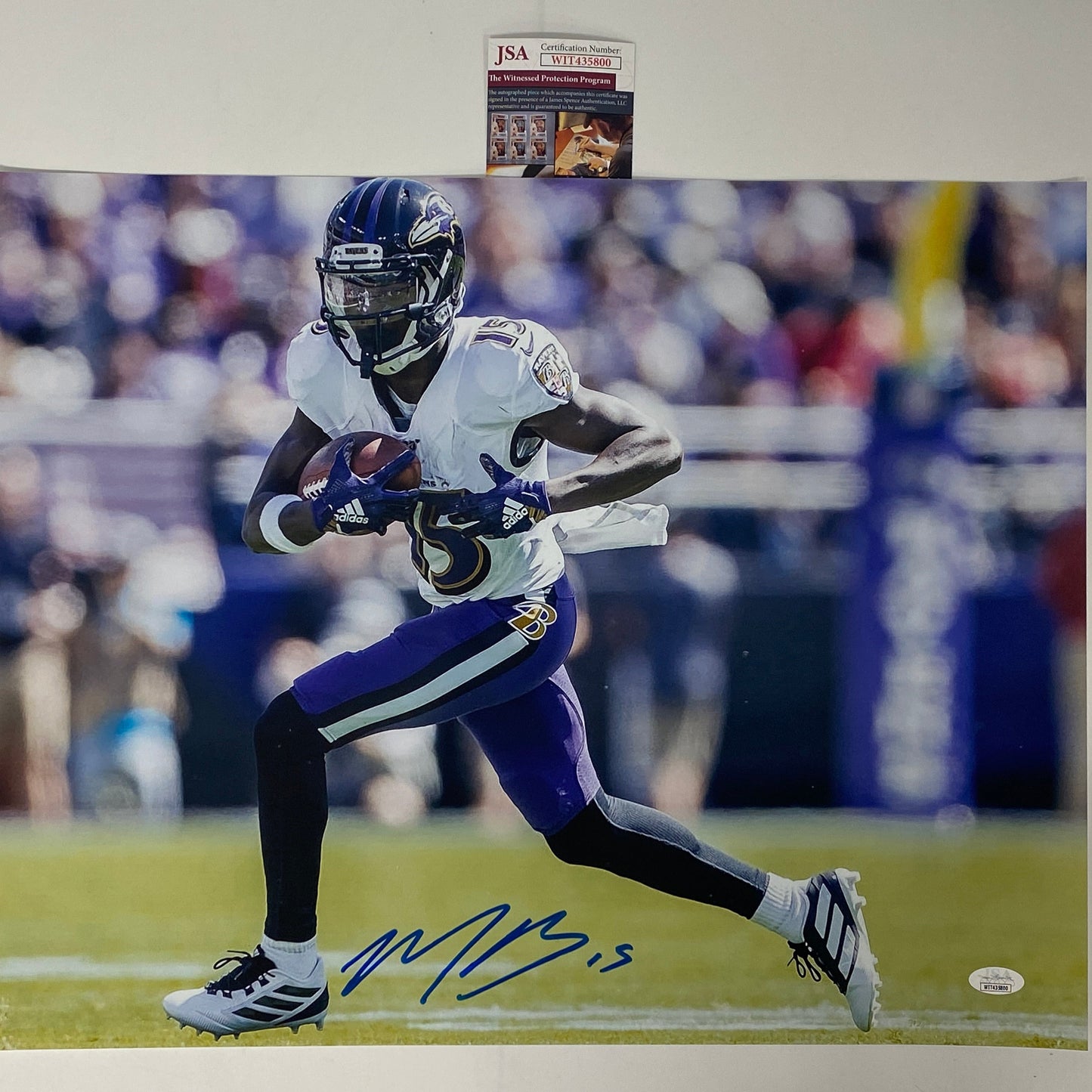 Autographed/Signed Marquise Brown Baltimore Ravens 16x20 Football Photo JSA COA #3