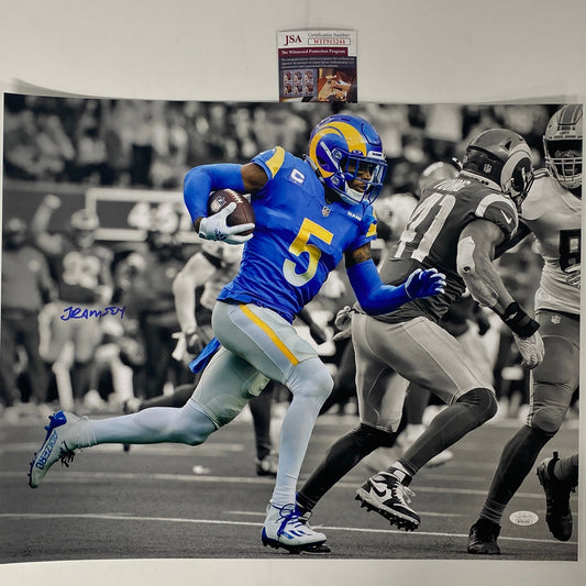 Autographed/Signed Jalen Ramsey Los Angeles LA Rams 16x20 Football Photo JSA COA #2