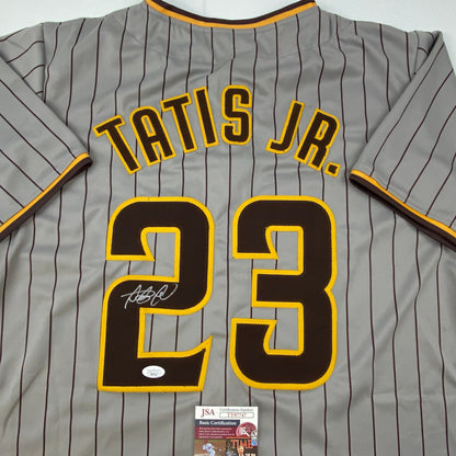Autographed/Signed Fernando Tatis Jr. San Diego Grey Pinstripe Baseball Jersey JSA COA