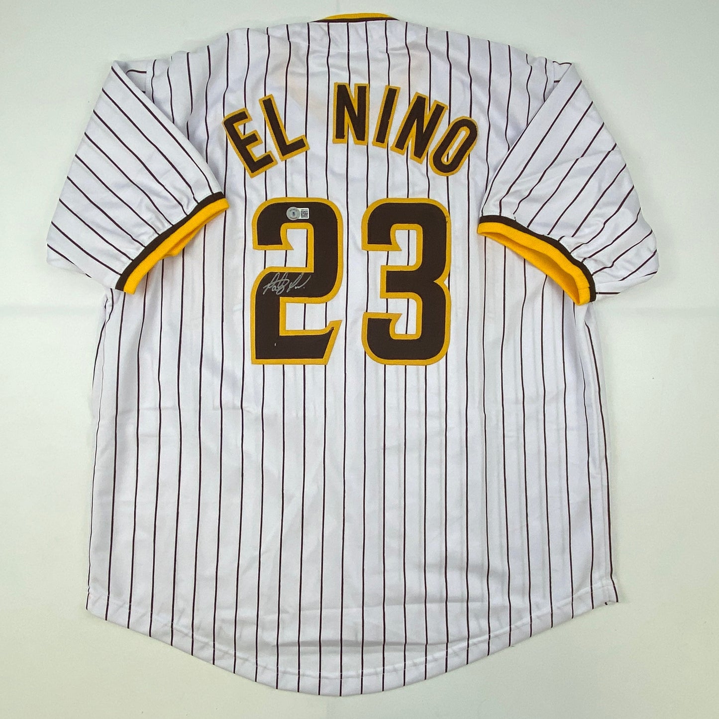 Autographed/Signed Fernando Tatis Jr. El Nino San Diego Pinstripe Baseball Jersey Beckett BAS COA