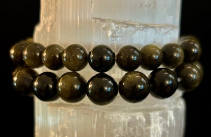 Gold Obsidian Protection Bracelet – 8mm & 10mm Beads for Small to Medium Wrists 🖤✨