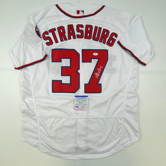 Autographed/Signed Stephen Strasburg Washington White Baseball Jersey PSA/DNA COA