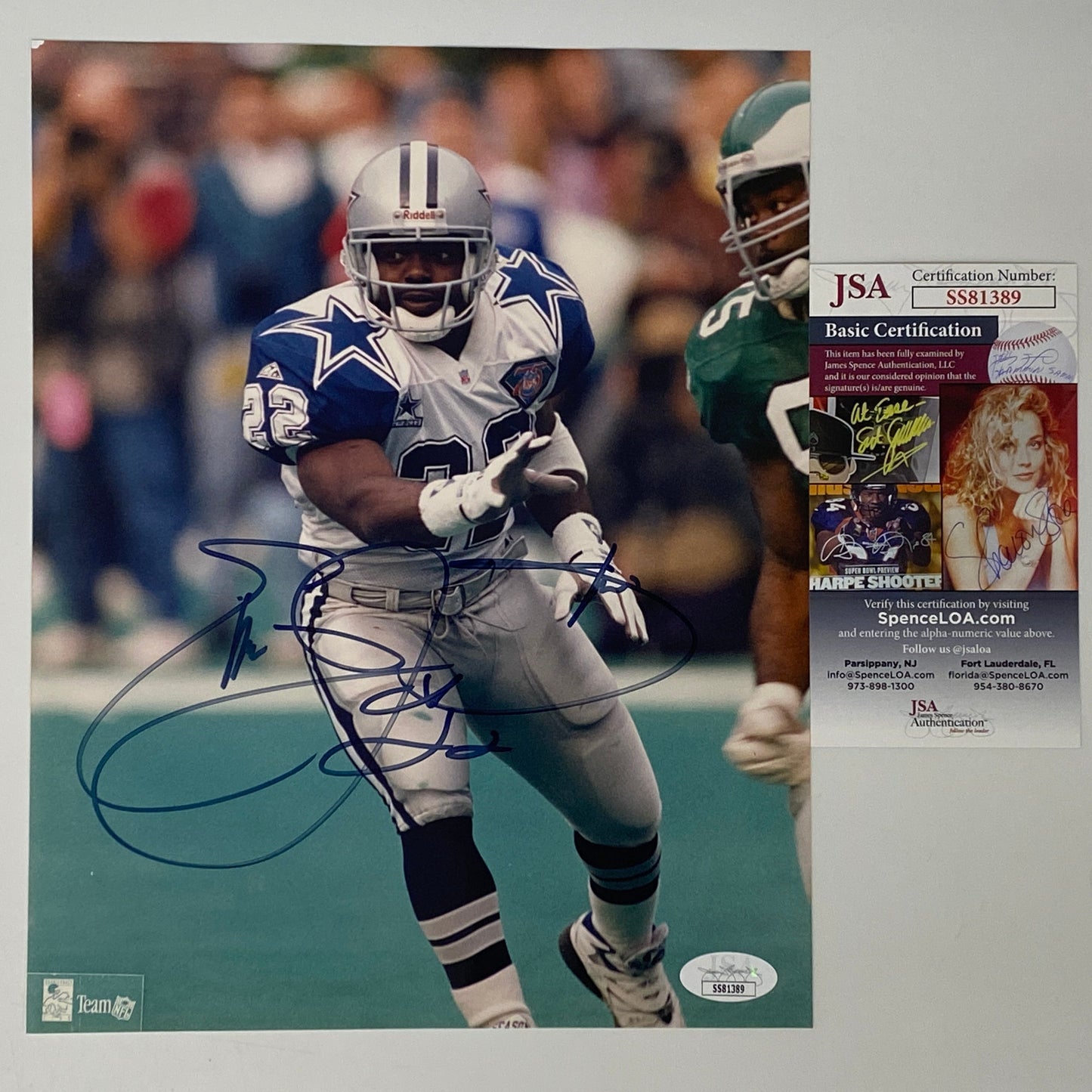 Autographed/Signed Emmitt Smith Dallas Cowboys 8x10 Football Photo JSA COA