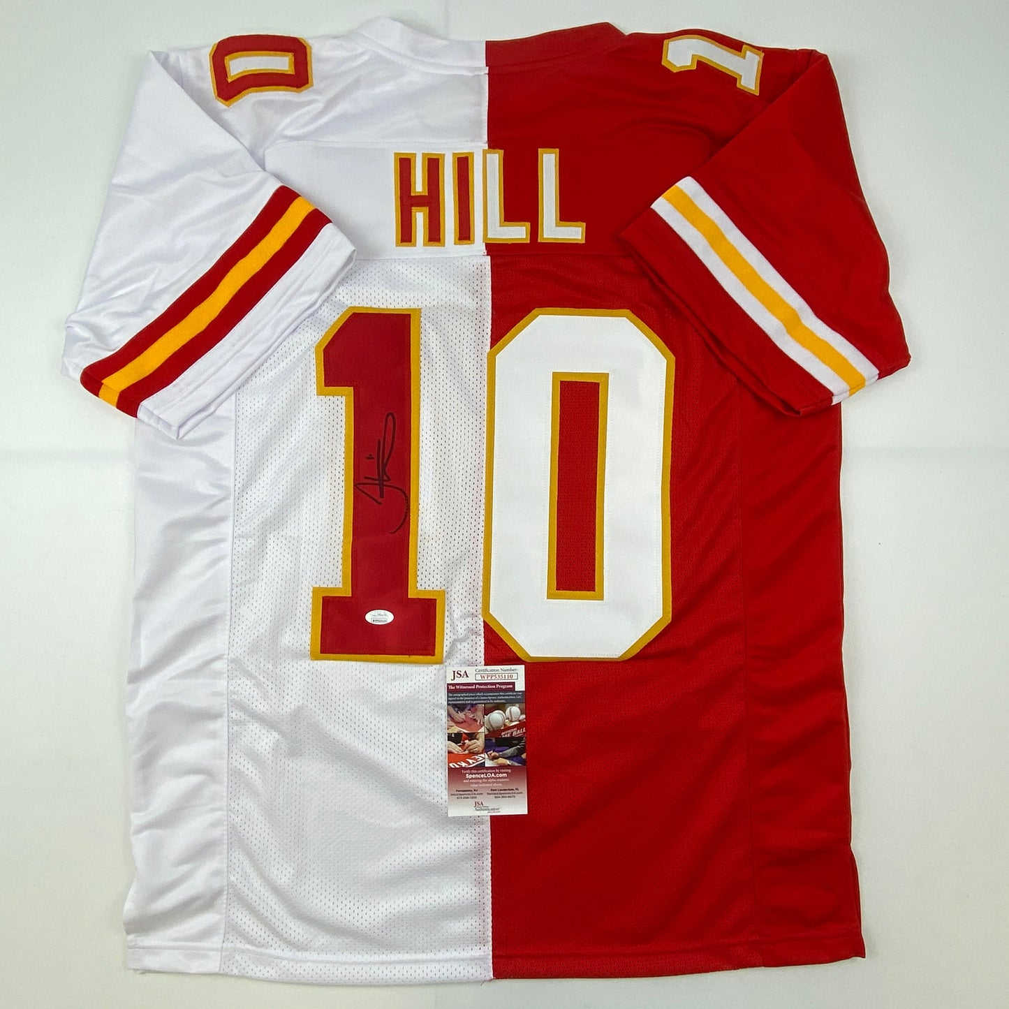 Autographed/Signed Tyreek Hill Kansas City Split Red/White Football Jersey JSA COA