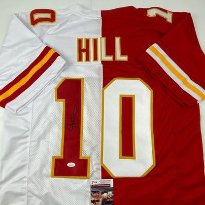 Autographed/Signed Tyreek Hill Kansas City Split Red/White Football Jersey JSA COA