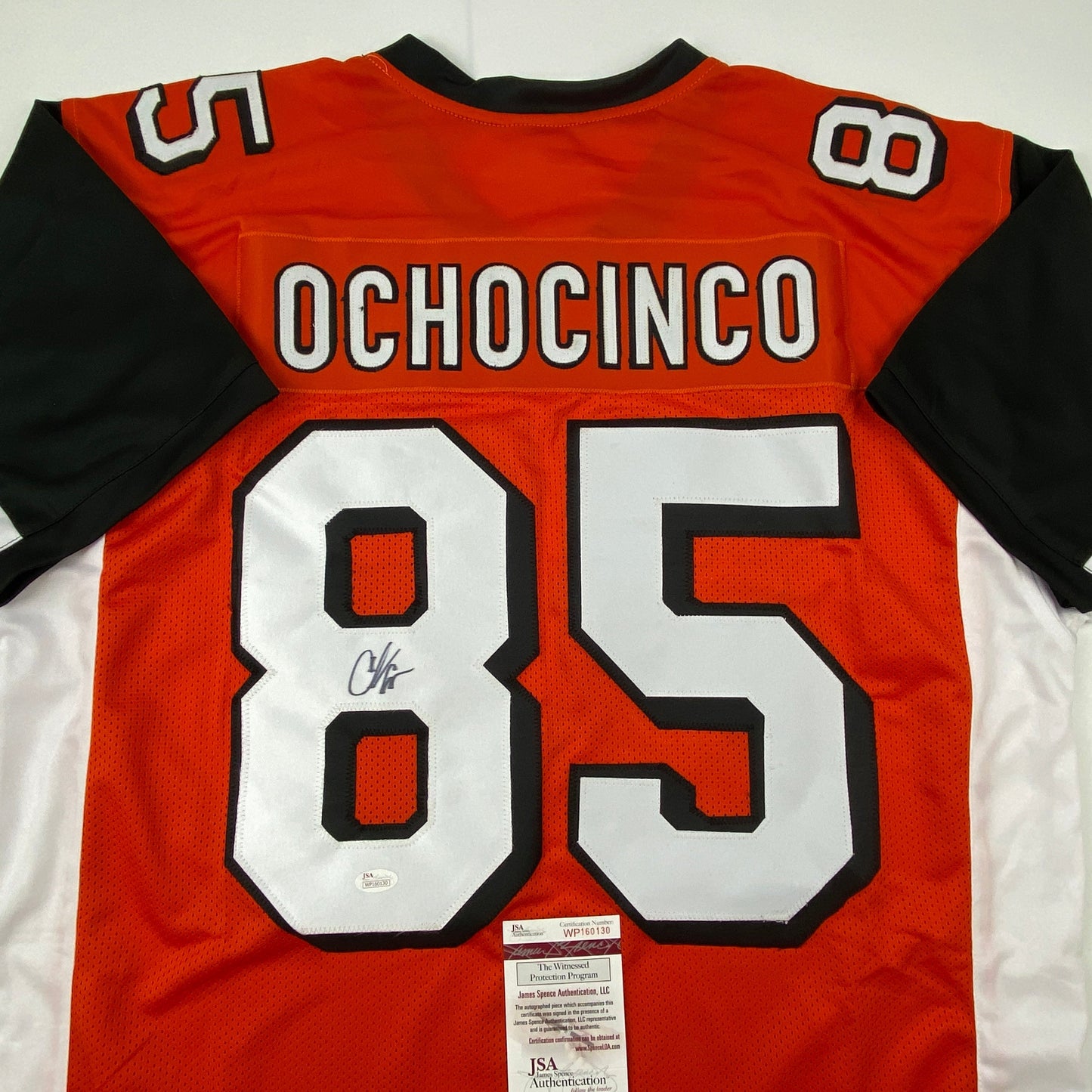 Autographed/Signed Chad Johnson Ochocinco Cincinnati Orange Retro Football Jersey JSA COA