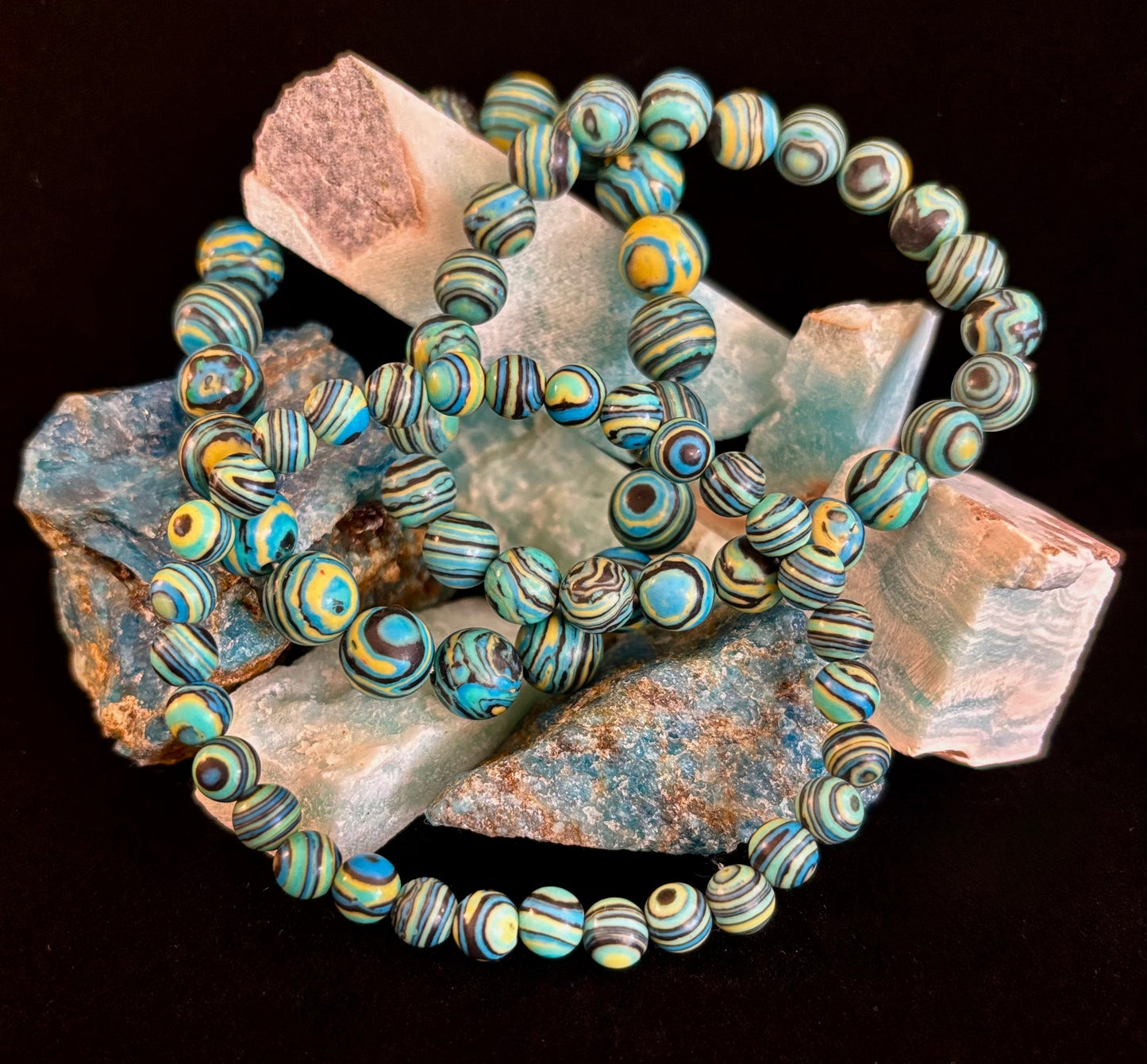 Deep Blue Malachite Energy Bracelet – 6mm, 8mm, 10mm Beads for Small to Large Wrists