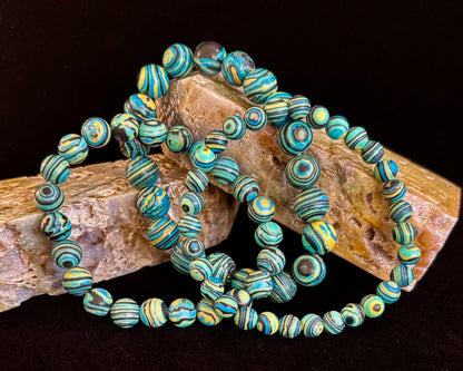 Deep Blue Malachite Energy Bracelet – 6mm, 8mm, 10mm Beads for Small to Large Wrists